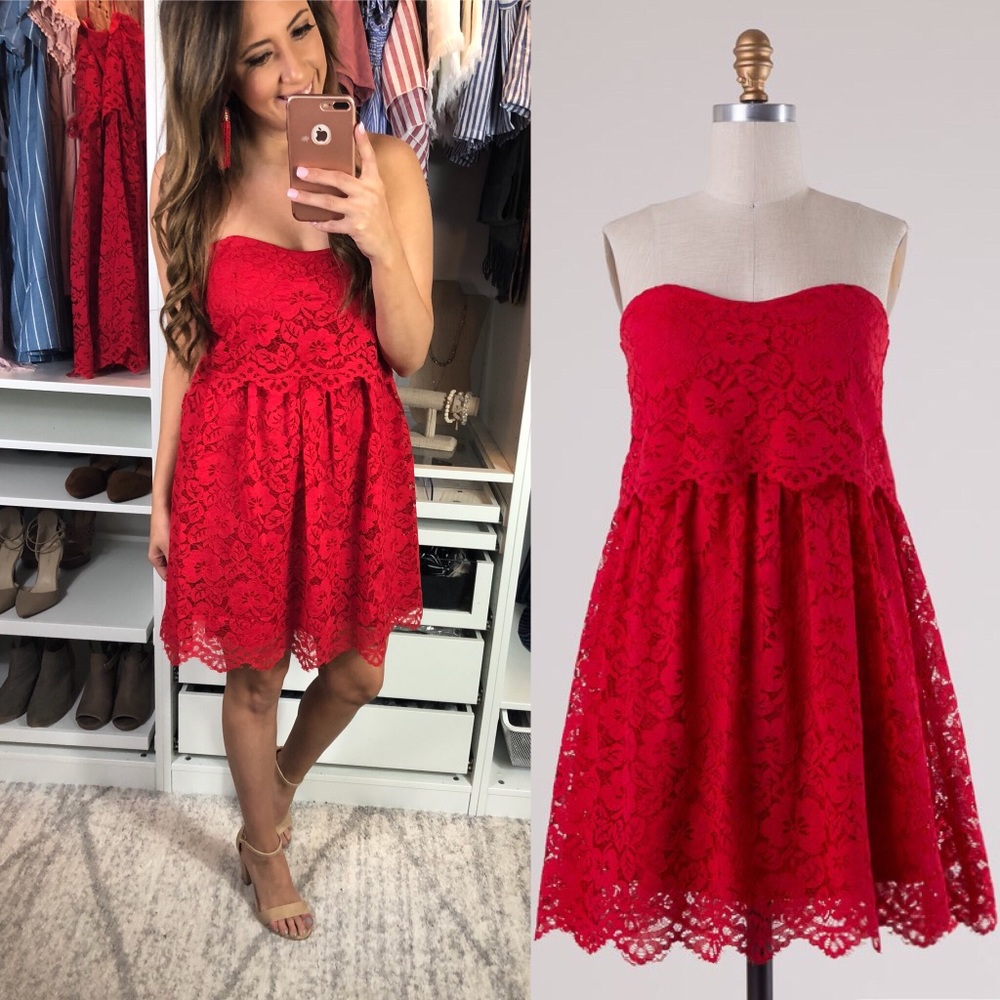 Red Lace Strapless Dress